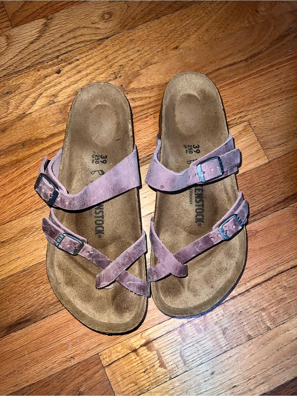 Birkenstock Mayari Purple Suede Two-Strap Sandals